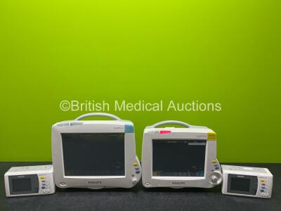 Job Lot Including 1 x Philips IntelliVue MP50 Patient Monitor, 1 x Philips IntelliVue MP30 Patient Monitor and 2 x Philips X2 Handheld Patient Monitors Including ECG, SpO2, NBP, Press and Temp Options with 3 x Philips M4607A Lithium ION Batteries (All Pow