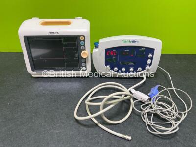 Job Lot Including 1 x Philips SureSigns VM6 Patient Monitor Including ECG, SpO2, NBP and Temp Options and 1 x Welch Allyn Patient Monitor with Hose and Finger Sensor (Both Power Up) *SN CN42785553 / JA073125*