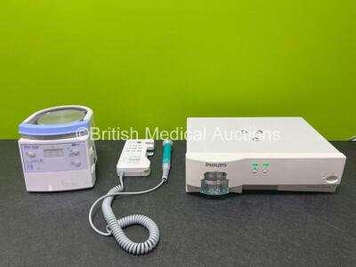 Mixed Lot Including 1 x Fisher & Paykel MR850AEK Humidifier *Mfd 2020* (Powers Up) 1 x Huntleigh D920 Doppler and 1 x Philips IntelliVue G5 M1019A Unit with Water Trap (Powers Up) *SN ASEC-0143 / 920PX0100768-03 / 200526433233*