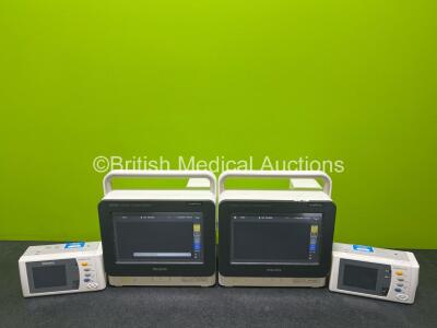 2 x Philips IntelliVue MX400 Patient Monitors with 2 x Philips X2 Handheld Patient Monitors Including ECG, SpO2, NBP, Temp and Press Options (All Power Up)