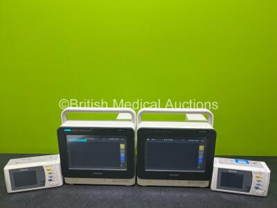 2 x Philips IntelliVue MX400 Patient Monitors with 2 x Philips X2 Handheld Patient Monitors Including ECG, SpO2, NBP, Temp and Press Options (All Power Up)