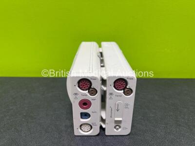 Job Lot Including 1 x Philips M3015A CO2 Microstream Module Including Press and Temp Options and 1 x Philips M3001A Module Including ECG, SpO2, NBP, Press and Temp Options (Damage to Casing - See Photos)