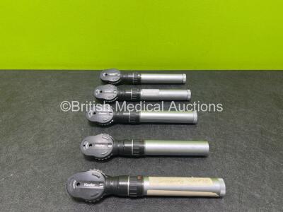 5 x Keeler Otoscope / Ophthalmoscope Handles with 5 x Attachments in Cases