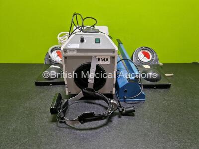 Mixed Lot Including 1 x Sharplan 100 Xplume Smoke Evacuator Unit, 1 x Toffein Headlight (Broken Headband) 2 x Vessa Foot Pumps and 1 x Hulme Martin Sealer