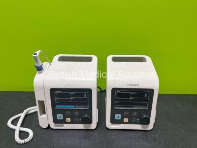 2 x Philips SureSigns VS2+ Patient Monitors with SpO2 and NBP Options (Both Power Up, 1 x Missing Casing - See Photos)