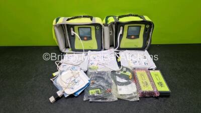 2 x Zoll AEDPro Defibrillators (Both Power Up) in Carry Cases with 2 x 3 Lead ECG Leads, 4 x Li-ion Batteries, 3 x Electrodes (2 x Expired) and 2 x Skintact ECG Electrodes *Both Expiry Date 2025* - 2