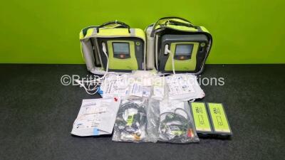 2 x Zoll AEDPro Defibrillators (Both Power Up) in Carry Cases with 2 x 3 Lead ECG Leads, 4 x Li-ion Batteries and 3 x Electrodes *All in Date* - 2