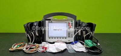 GS Corpuls3 Slim Defibrillator Ref : 04301 (Powers Up) with Corpuls Patient Box Ref : 04200 (Powers Up) with Pacer, Oximetry, ECG-D, ECG-M, CO2, CPR, NIBP and Printer Options, 4 and 6 Lead ECG Leads, SpO2 Sensors, CO2 Cable, CPR Sensor, Hose with Cuffs, 3