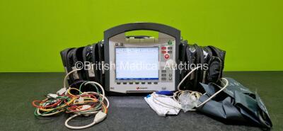 GS Corpuls3 Slim Defibrillator Ref : 04301 (Powers Up) with Corpuls Patient Box Ref : 04200 (Powers Up) with Pacer, Oximetry, ECG-D, ECG-M, CO2, CPR, NIBP and Printer Options, 4 and 6 Lead ECG Leads, CO2 Cable, CPR Sensor, Hose with Cuffs, 3 x Li-ion Batt