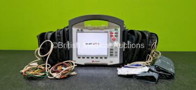 GS Corpuls3 Slim Defibrillator Ref : 04301 (Powers Up) with Corpuls Patient Box Ref : 04200 (Powers Up) with Pacer, Oximetry, ECG-D, ECG-M, CO2, CPR, NIBP and Printer Options, 4 and 6 Lead ECG Leads, CO2 Cable, CPR Sensor, Hose with Cuffs, 3 x Li-ion Batt