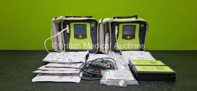 2 x Zoll AEDPro Defibrillators (Both Power Up) in Carry Cases with 1 x 3 Lead ECG Lead, 4 x Li-ion Batteries, 4 x Skintact ECG Electrodes *All in Date* and 3 x Electrodes