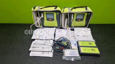 2 x Zoll AEDPro Defibrillators (Both Power Up) in Carry Cases with 1 x 3 Lead ECG Lead, 4 x Li-ion Batteries, 4 x Skintact ECG Electrodes *All in Date* and 3 x Electrodes - 2