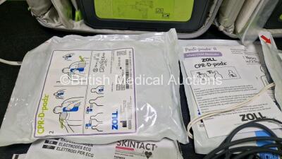 2 x Zoll AEDPro Defibrillators (Both Power Up) in Carry Cases with 1 x 3 Lead ECG Lead, 4 x Li-ion Batteries, 4 x Skintact ECG Electrodes *All in Date* and 3 x Electrodes - 5