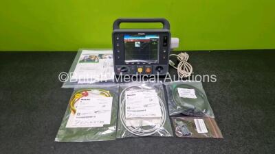 Philips Heartstart Intrepid Defibrillator *Mfd 06-2020* in Box (Powers Up) Including ECG and Printer Options with 1 x Paddle Lead, 1 x 3 Lead ECG Lead, 1 x Li-ion Rechargeable Battery, 1 x Power Cord, 8 x Philips Heartstart Pads *All Expired* and User Man - 2