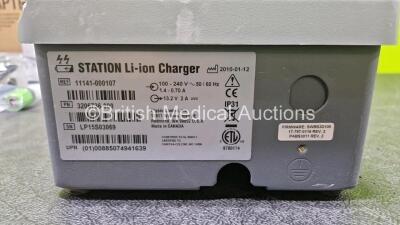 Job Lot Including 1 x Physio Control Ref 11141-000107 Mobile Li-ion Charger with 2 x Lithium Rechargeable Batteries (Powers Up and Damaged Case- See Photo) and 1 x Lifepak 15 Power Adapter Ref 11140-000074 *Like New in Box* - 9