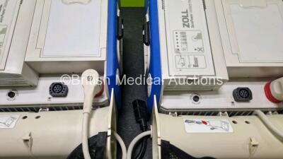 2 x Zoll R Series Plus Defibrillators / Monitors (Both Power Up) Including ECG and Printer Options with 2 x 3 Lead ECG Leads (Both Damaged Casings - See Photos), 2 x Paddle Leads, 2 x Power Cords and 2 x Lithium Ion Rechargeable Batteries *SN AF13B027383 - 11