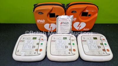 3 x CU Medical Systems Inc iPAD Intelligent Public Access Defibrillators in 2 x Carry Cases (All Power Up) with 1 x iPAD AED Starter Kit, 1 x LiMnO2 Battery and 2 x CU Medical Defibrillation Pads (Both Expired) *SN G1J43C148 / G1J45D0541 / G1M33R0121* - 2