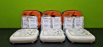 3 x CU Medical Systems Inc iPAD Intelligent Public Access Defibrillators in 3 x Carry Cases (All Power Up with Stock Battery - Stock Battery Not Included) with 6 x iPAD AED Starter Kits and 3 x CU Medical Defibrillation Pads (All Expired) *SN G1M10F0259 /