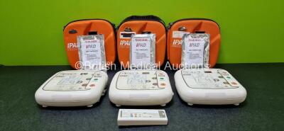 3 x CU Medical Systems Inc iPAD Intelligent Public Access Defibrillators in 3 x Carry Cases (All Power Up with Stock Battery - Stock Battery Not Included) with 1 x LiMnO2 Battery *Flat*, 3 x iPAD AED Starter Kits and 3 x CU Medical Defibrillation Pads (Al