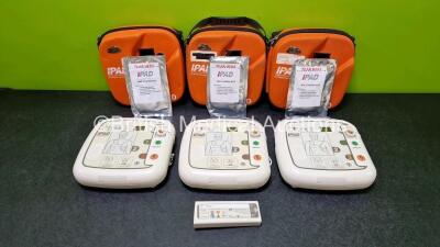 3 x CU Medical Systems Inc iPAD Intelligent Public Access Defibrillators in 3 x Carry Cases (All Power Up with Stock Battery - Stock Battery Not Included) with 1 x LiMnO2 Battery *Flat*, 3 x iPAD AED Starter Kits and 3 x CU Medical Defibrillation Pads (Al - 2