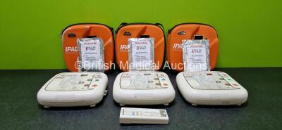 3 x CU Medical Systems Inc iPAD Intelligent Public Access Defibrillators in 3 x Carry Cases (All Power Up with Stock Battery - Stock Battery Not Included) with 1 x LiMnO2 Battery *Flat*, 3 x iPAD AED Starter Kits and 3 x CU Medical Defibrillation Pads (Al