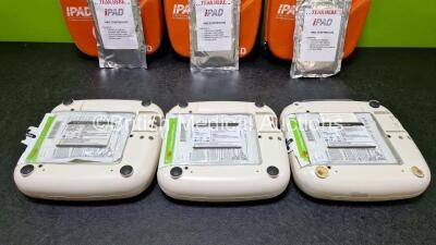 3 x CU Medical Systems Inc iPAD Intelligent Public Access Defibrillators in 3 x Carry Cases (All Power Up with Stock Battery - Stock Battery Not Included) with 1 x LiMnO2 Battery *Flat*, 3 x iPAD AED Starter Kits and 3 x CU Medical Defibrillation Pads (Al - 7