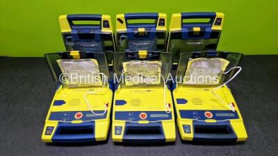 6 x Cardiac Science Powerheart AED G3 Automated External Defibrillators (All Power Up, 1 x Damaged Connector and 1 x Faulty Screen - See Photos) with 2 x LiSO2 Batteries and 5 x Electrodes *4 x Expired - 1 x Expiry Date 2025* *SN 4355000 / 4004321 / 36919 - 2