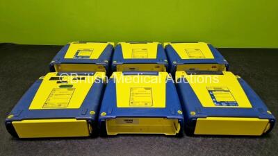 6 x Cardiac Science Powerheart AED G3 Automated External Defibrillators (All Power Up, 1 x Damaged Connector and 1 x Faulty Screen - See Photos) with 2 x LiSO2 Batteries and 5 x Electrodes *4 x Expired - 1 x Expiry Date 2025* *SN 4355000 / 4004321 / 36919 - 9