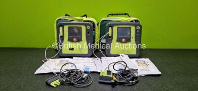 2 x Zoll AEDPro Defibrillators (Both Power Up) in Carry Cases with 2 x 3 Lead ECG Leads, 4 x Zoll Electrodes *2 x Expired* and 2 x LiMnO2 Batteries *SN AA14J033892 / AA09C013174*