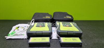 2 x Zoll AEDPro Defibrillators (Both Power Up with Stock Battery - Stock Battery Not Included and 1 x Cracked Screen - See Photo) in Carry Cases with 2 x Zoll Electrodes *Expiry Date 2025 & 2026* and 2 x LiMnO2 Batteries (Both Flat) *SN AA13C027880 / AA14