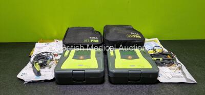 2 x Zoll AEDPro Defibrillators (Both Power Up) in Carry Cases with 2 x 3 Lead ECG Leads, 4 x Zoll Electrodes *3 x Expired*, 1 x Ambu BlueSensor P ECG Electrode *Expired* and 2 x LiMnO2 Batteries *SN AA14H033214 / AA14H033182*