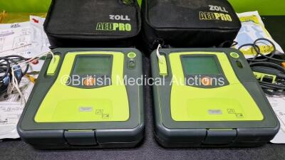 2 x Zoll AEDPro Defibrillators (Both Power Up) in Carry Cases with 2 x 3 Lead ECG Leads, 4 x Zoll Electrodes *3 x Expired*, 1 x Ambu BlueSensor P ECG Electrode *Expired* and 2 x LiMnO2 Batteries *SN AA14H033214 / AA14H033182* - 5