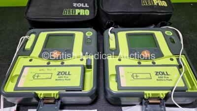 2 x Zoll AEDPro Defibrillators (Both Power Up) in Carry Cases with 2 x 3 Lead ECG Leads, 4 x Zoll Electrodes *3 x Expired*, 1 x Ambu BlueSensor P ECG Electrode *Expired* and 2 x LiMnO2 Batteries *SN AA14H033214 / AA14H033182* - 10