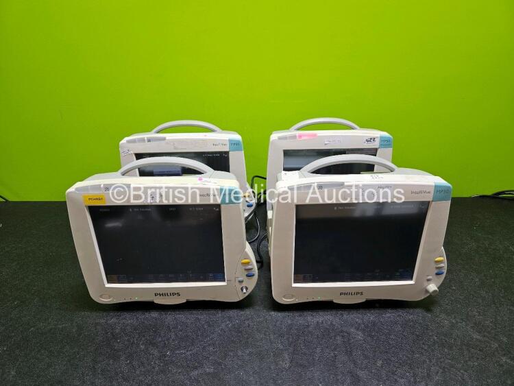 4 x Philips IntelliVue MP50 Patient Monitors (All Power Up, 2 x with Damage to Casing - See Photo) with 2 x Li-ion Batteries