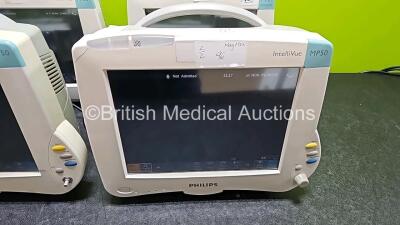 4 x Philips IntelliVue MP50 Patient Monitors (All Power Up, 2 x with Damage to Casing - See Photo) with 2 x Li-ion Batteries - 3