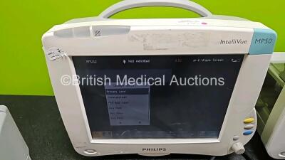 4 x Philips IntelliVue MP50 Patient Monitors (All Power Up, 2 x with Damage to Casing - See Photo) with 2 x Li-ion Batteries - 6