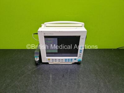 GE Datex Ohmeda S/5 Type F-CM1-04 Patient Monitor (Powers Up, Damage to Casing - see Photo) with GE Type M-MINIC-00 Module with Mini D-Fend Water Trap, GE E-INTPSM Modole and 2 x Blank Modules