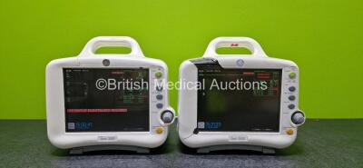 2 x GE Dash 3000 Patient Monitors (Both Power Up and Both Damaged Cases - See Photos) Including ECG, NBP, SpO2, BP1/3, BP2/4, Temp/CO and CO2 Options and 4 x Rechargeable Lithium Batteries *SN SBG071009396GA / SBG07121226GA*