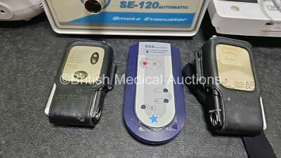 Mixed Lot Including 1 x Wem SE-120 Smoke Evacuation Unit, 1 x Charles Austen Dymax 5 Pump (Damage to Casing - See Photos) 2 x Part Boy Classic Nebulizers, 1 x Marsden Weighing Scales) 2 x Embla Flow Meter and 1 x Siss Baby Control - 2