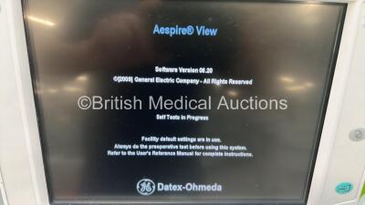 Datex-Ohmeda Aespire View Anaesthesia Machine Software Version 6.20 with ISO Tec7 Vaporizer, Bellows and Hoses (Powers Up) *S/N APHP00375* - 2