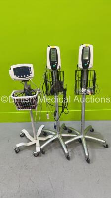 2 x Welch Allyn Spot Vital Signs 420 Series Monitors and 1 x Welch Allyn 53STP Monitor on Stands with Power Supplies and Various Leads (All Power Up) *200604009 / JA070057*