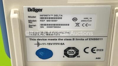 1 x Drager Infinity Delta Monitor (Damaged Casing - See Photo) on Stand with Power Supply, Docking Station and Various Leads and 1 x GE Carescape V100 Dinamap Monitor on Stand with Power Supply (Both Power Up) *SDT09230083SP / 5399756654* - 5