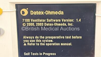 Datex-Ohmeda S/5 Aespire Anaesthesia Machine with Datex-Ohmeda 7100 Ventilator Software Version 1.4 and Bellows (Powers Up) *AMXJ01768* - 6