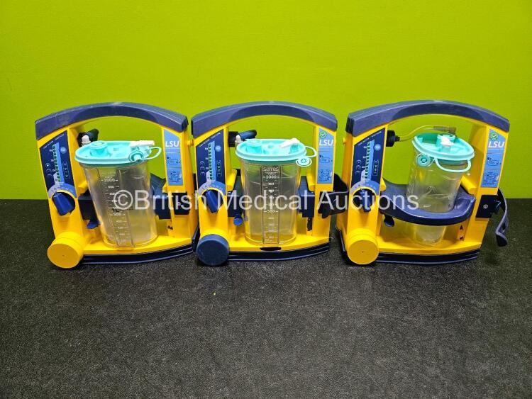 3 x Laerdal LSU Suction Units (All Power Up) with 3 x Suction Cups *SN 78271469727 / 782714869767 / 78271469719*