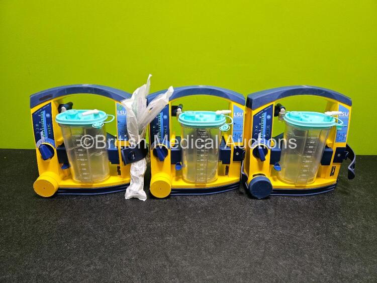 3 x Laerdal LSU Suction Units (All Power Up 1 x with Crack In Casing - See Photo) with 3 x Suction Cups *SN 7835158259 / 78092081126 / 78061577044*