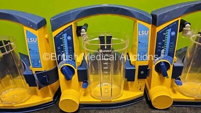 3 x Laerdal LSU Suction Units *1 x Mfd - 2023* (All Power Up) with 3 x Suction Cups (All Missing Lids) *SN 78162377116 / 78061577036 / 78271469765* - 3