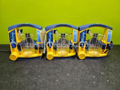 3 x Laerdal LSU Suction Units (All Power Up, 1 x with Crack in Casing - See Photo) with 3 x Suction Cups (All Missing Lids) *SN 78071858794 / 78061577043 / 78122081772*