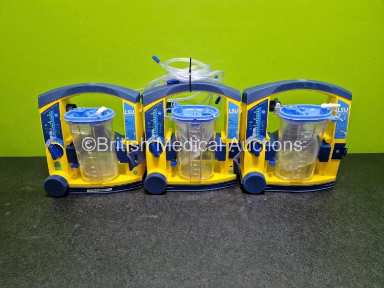 3 x Laerdal LSU Suction Units (All Power Up) with 3 x Suction Cups, Hoses and 3 x Batteries