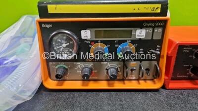 Job Lot Including 1 x Drager Oxylog 2000 Ventilator with Hose and 1 x PneuPac paraPAC 200D MR Compatible Ventilator with Hose - 2