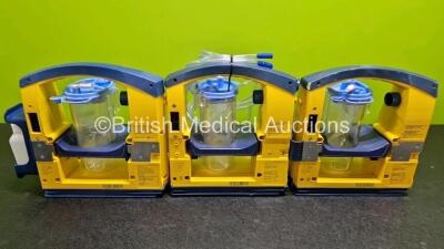 3 x Laerdal LSU Suction Units (All Power Up, 2 x with Cracks in Casing - See Photos) with 3 x Suction Cups, Hoses and 3 x Batteries - 5